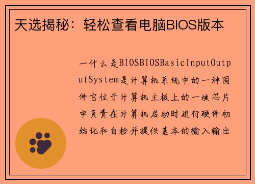 天选揭秘：轻松查看电脑BIOS版本